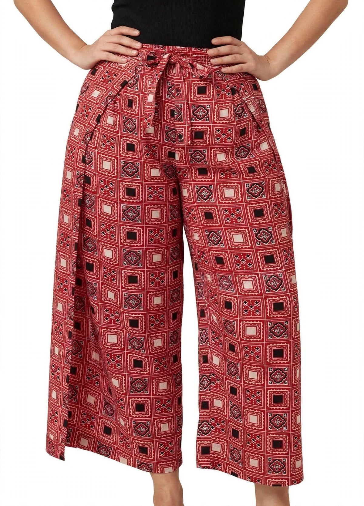 Red Ajrakh Wrap Pants