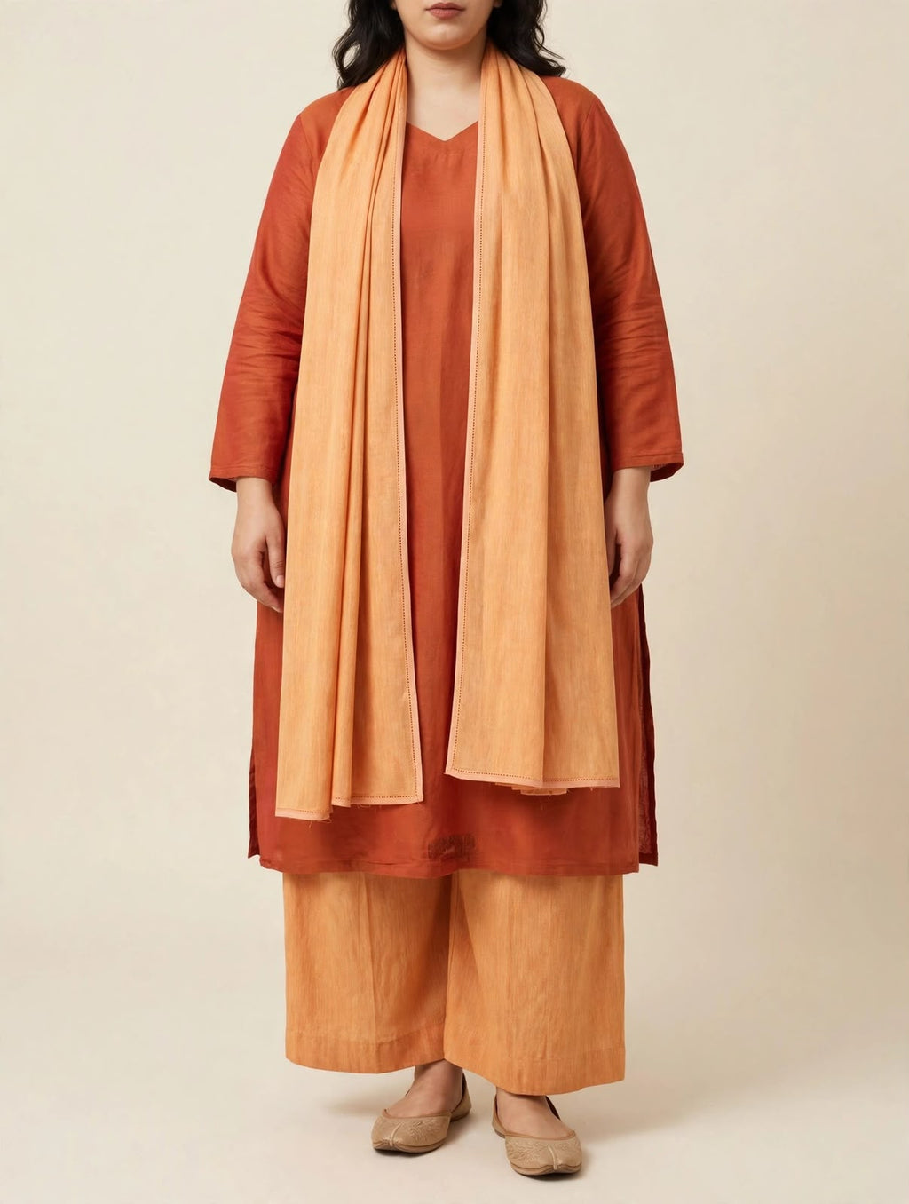 Orange-Peach Kurta Set with Dupatta